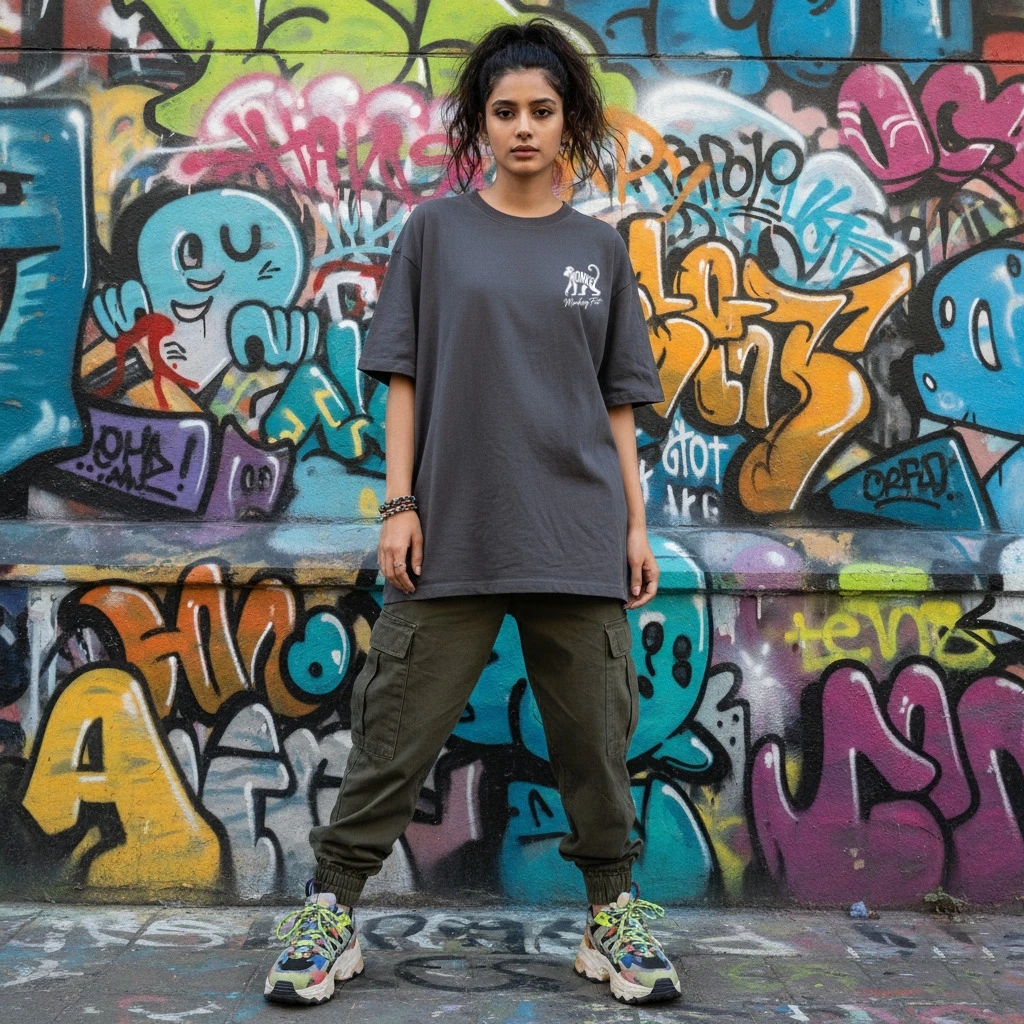 Monks "Monkey Fit" Oversized Tee in Charcoal